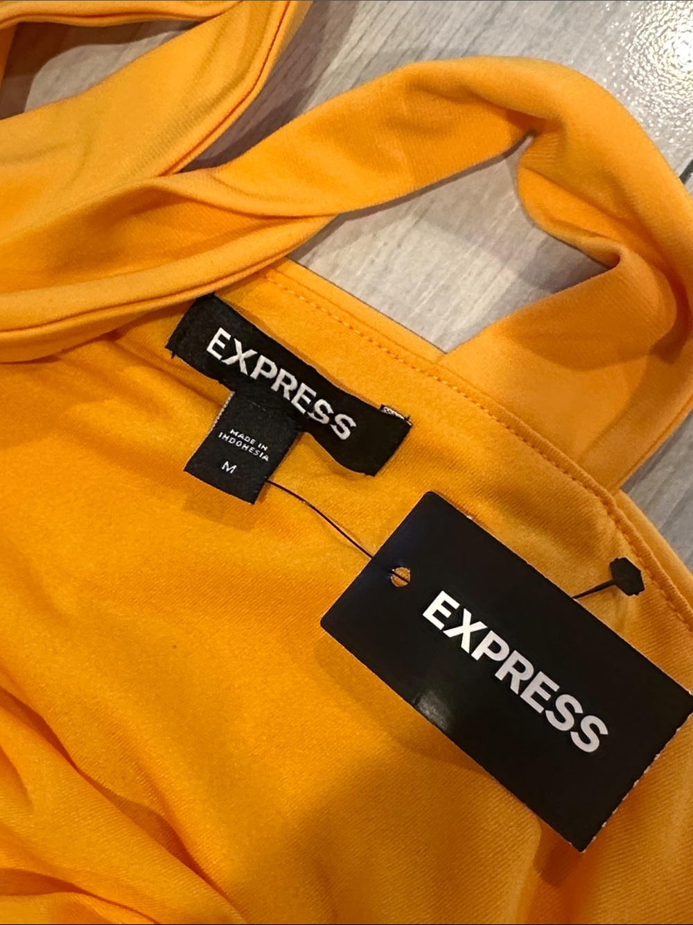Express Sz Medium Marigold Halter Ring Draped Bodysuit • NWT! - Picture 5 of 9